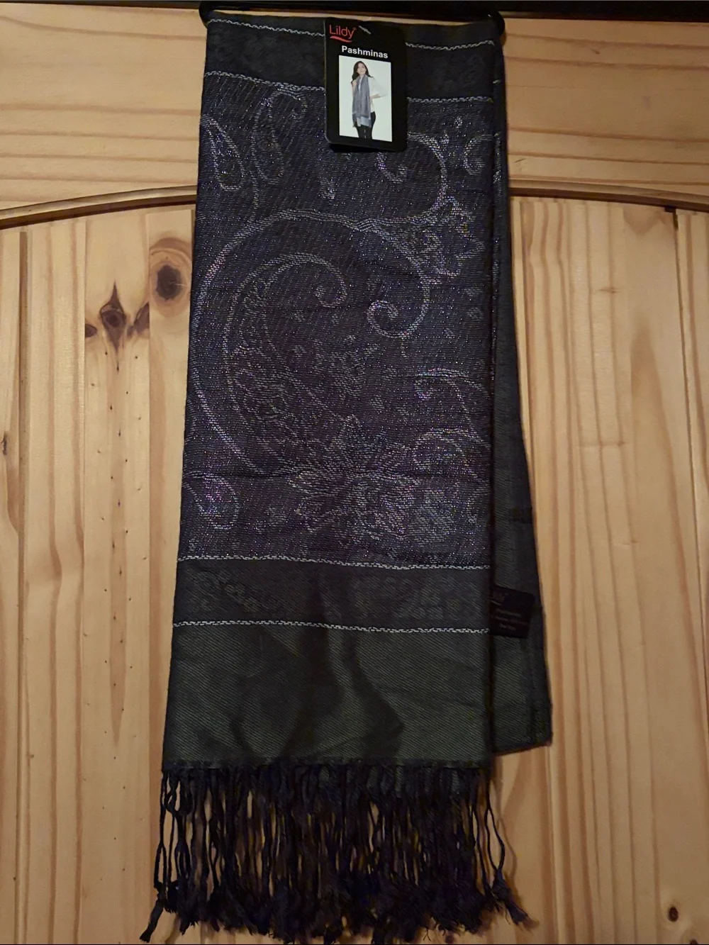Lildy Purple & Black, silver, Paisley Pashmina Scarf